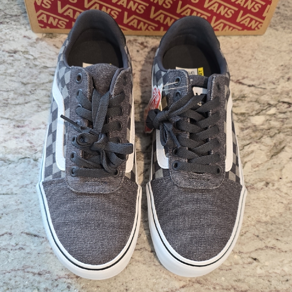 Vans Gray Checkerboard Ward Deluxe COMFOMT Sneakers with White Stripe